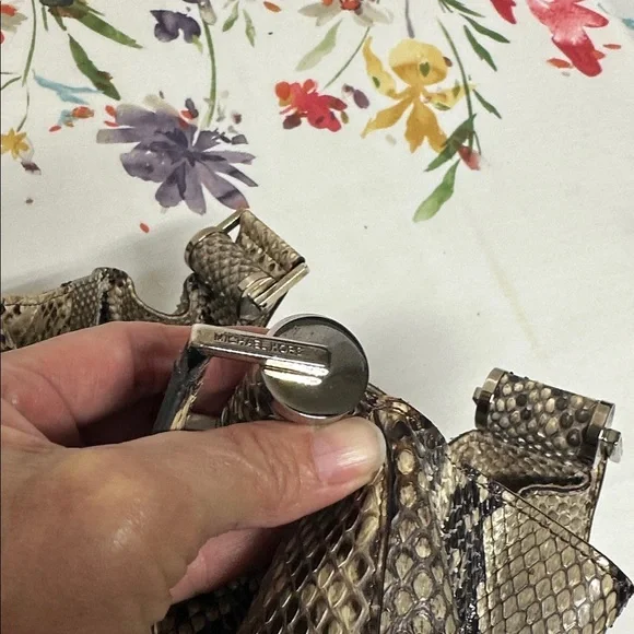 MICHAEL KORS Authentic Natural Brown Python Rehearsal Drawstring Shoulder Bag